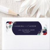 Étiquette Navy Blue Burgundy Gothique Floral Mariage Adresse (En situation)