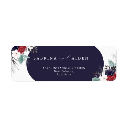 Étiquette Navy Blue Burgundy Gothique Floral Mariage Adresse (Devant)
