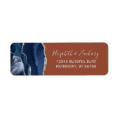 Étiquette Navy Blue Burnt Orange Mariage Adresse de retour (Devant)