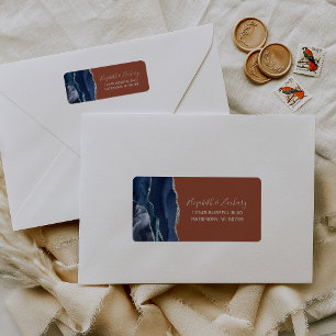 Étiquette Navy Blue Burnt Orange Mariage Adresse de retour