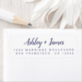 Étiquette Navy Blue Chic Script Mariage Adresse de retour (En situation)
