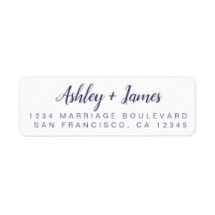 Étiquette Navy Blue Chic Script Wedding Return Address