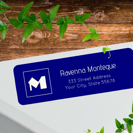 Étiquette Navy Blue Classy Personalized Monogram Letter Name