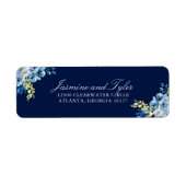 Étiquette Navy Blue Floral Elegant Wedding Adresse de retour (Devant)