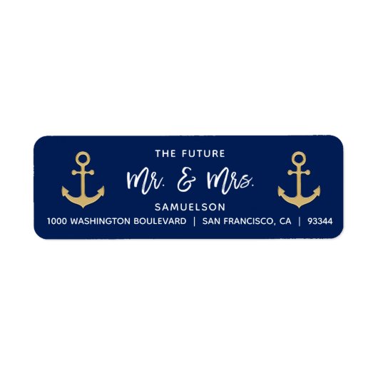 Étiquette Navy Blue Future M. & Mme Mariage Adresse de retou (Devant)