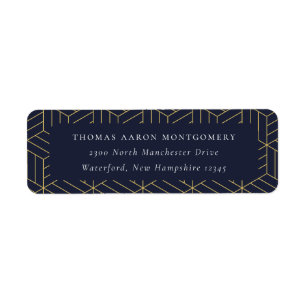 Étiquette Navy Blue Geometric Pattern Address
