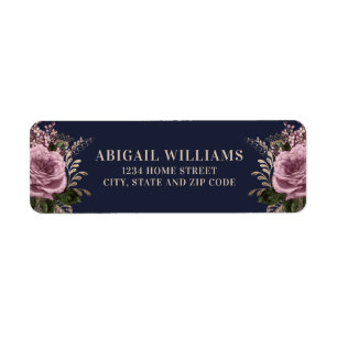Étiquette Navy Blue Gold Blush Rose Roses Adresse de retour
