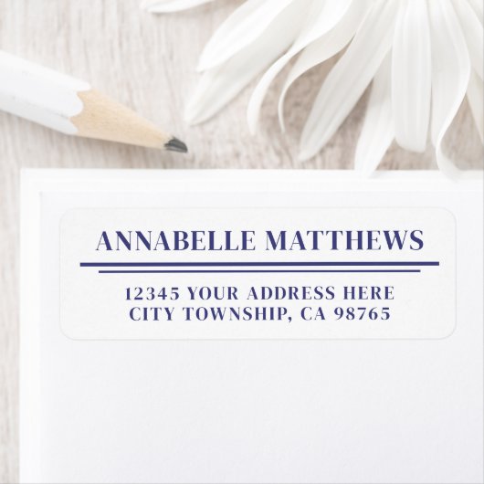 Étiquette Navy Blue Minimalist Return Address (En situation)