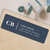 Étiquette Navy Blue Monogramme Modern Return Adresse