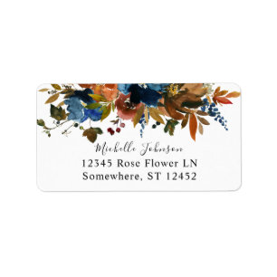 Étiquette Navy Blue, Orange & Brown Floral 2 Adresse de reto