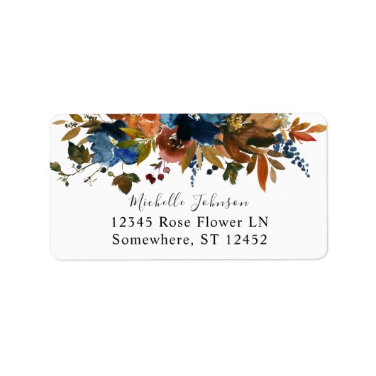 Étiquette Navy Blue, Orange & Brown Floral 2 Adresse de reto (Devant)