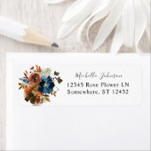 Étiquette Navy Blue, Orange & Brown Floral Adresse de retour (En situation)