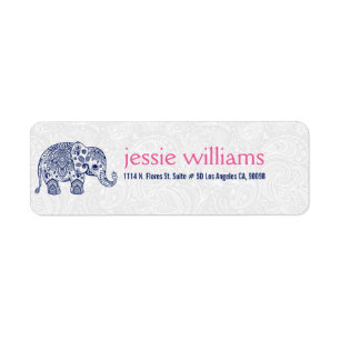 Étiquette Navy Blue Paisley Elephant Illustration