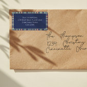 Étiquette Navy Blue Plaid Christmas Adresse de retour
