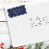 Étiquette Navy Blue Plaid Christmas Adresse de retour