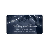Étiquette Navy Blue Rustic Tree String Lights Adresse de ret (Devant)