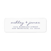 Étiquette Navy Blue Script Elegant Wedding Adresse de retour (Devant)