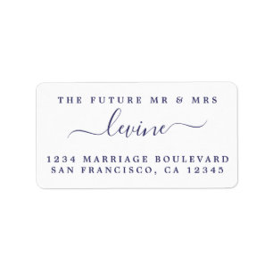 Étiquette Navy Blue Script Future M. Mme Retour Adresse