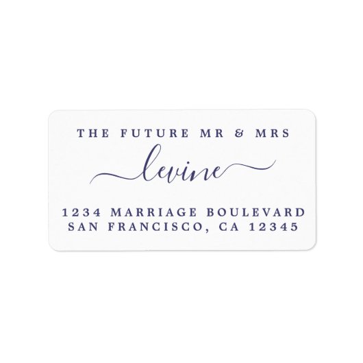 Étiquette Navy Blue Script Future M. Mme Retour Adresse (Devant)