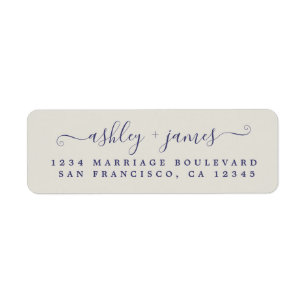 Étiquette Navy Blue Script Grey Mariage Adresse de retour