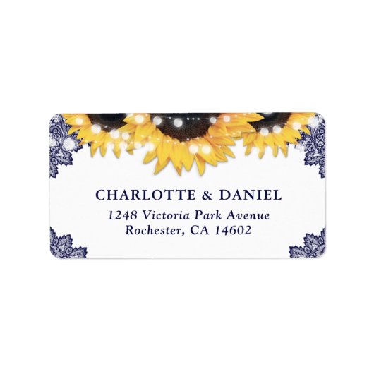 Étiquette Navy Blue Sunflower Rustic Wedding Address Labels (Devant)