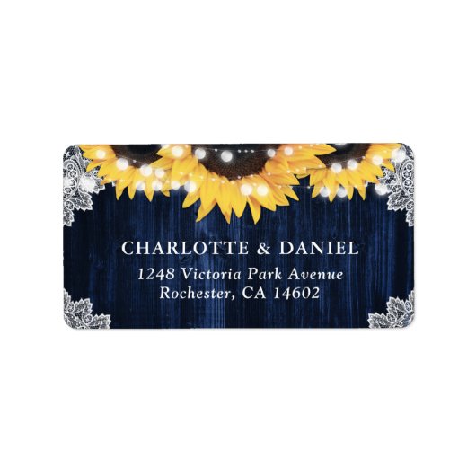 Étiquette Navy Blue Sunflower Rustic Wedding Address Labels (Devant)