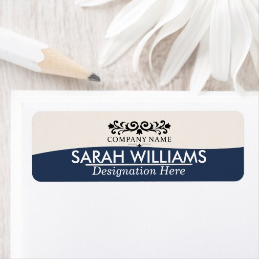 Étiquette Navy Blue Tan Geometric Monogram Return Address  (En situation)