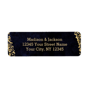 Étiquette Navy Blue Watercolor & Gold Mariage Adresse de ret
