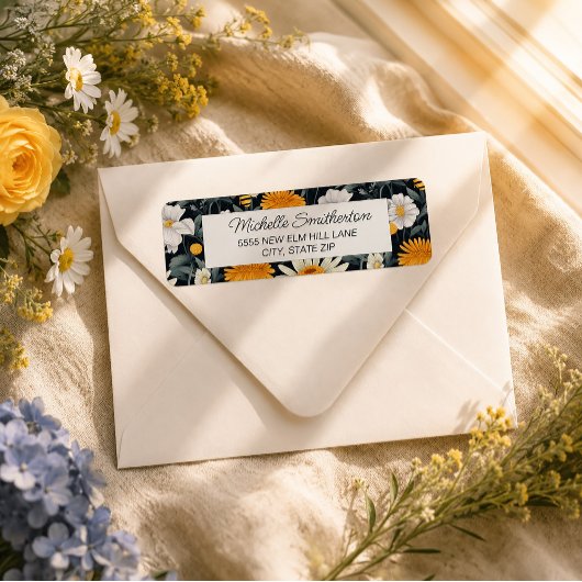 Étiquette Navy Blue White Daisies
