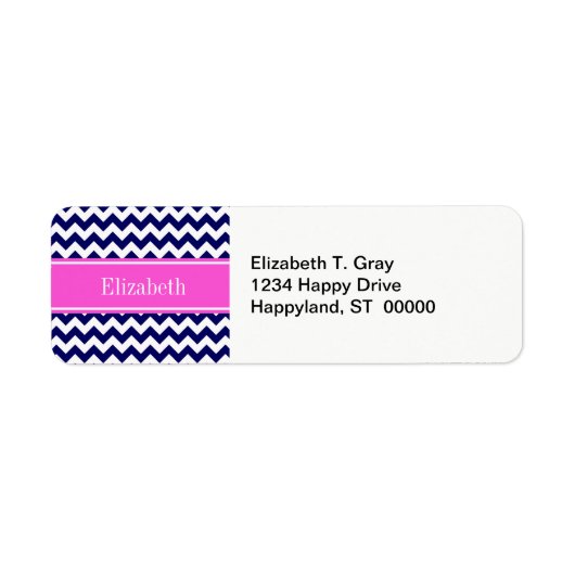 Étiquette Navy Blue Wht Chevron Hot Pink Nom Monogramme (Devant)