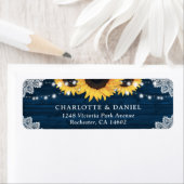 Étiquette Navy Blue Wood Lace Sunflower Return Address (En situation)
