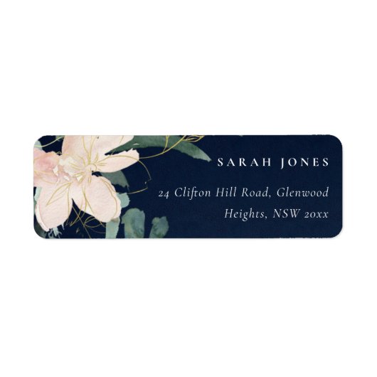 ÉTIQUETTE NAVY BLUSH GOLD FLORAL BUNCH WATERCOLOR ADRESSE (Devant)