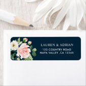 Étiquette Navy Blush White Floral Adresse de retour (En situation)