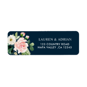 Étiquette Navy Blush White Floral Adresse de retour