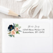 Étiquette Navy & Dusty Blue Pink Floral 2 Adresse de retour (En situation)
