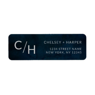 Étiquette Navy Luster Simple Monogram Mariage Adresse de ret