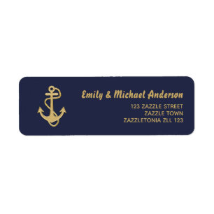 Étiquette Navy Nautical Address Labels Gold Anchor Blue