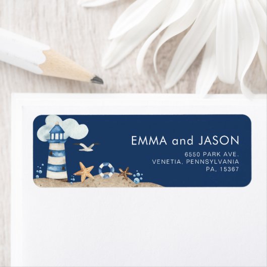 Étiquette Navy Nautical Return Address Label (En situation)