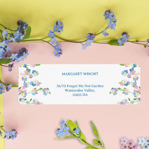 Étiquette Ne m'oubliez pas Aquarelle Bleu et Mariage rose