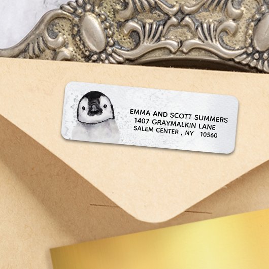 Étiquette Neige d'hiver mignonne petit pingouin