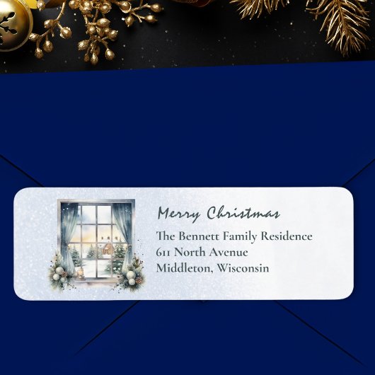 Étiquette Neige Nordic Winter Scene Aquarelle Noël