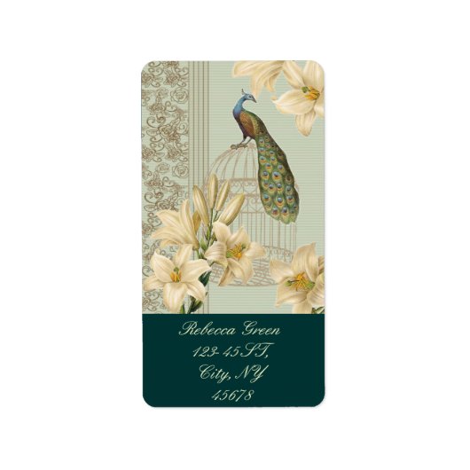 Étiquette nénuphar vintage paon (Devant)