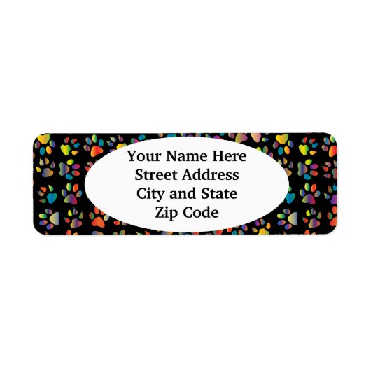 Étiquette Neon Pawprint Black Adresse de retour (Devant)