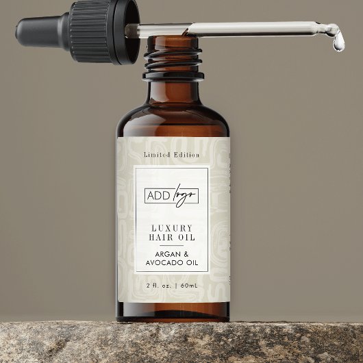 Étiquette Neutral Beige Boho Pattern Logo 2OZ Dropper Bottle