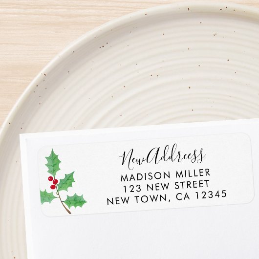 Étiquette New Address Festive Holly Return Address