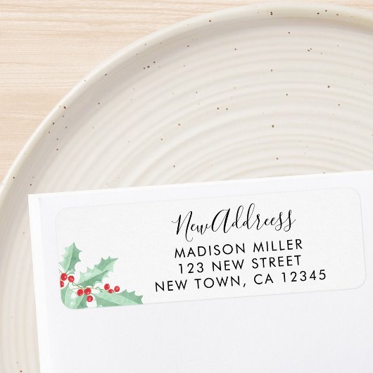 Étiquette New Address Holly Return Address