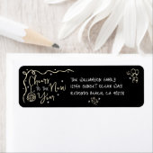 Étiquette New Year Cheer Black Gold Hand Drawn Art Address (En situation)