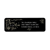 Étiquette New Year Cheer Black Gold Hand Drawn Art Address (Devant)