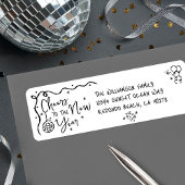 Étiquette New Year Cheer Black on White Hand Drawn Address