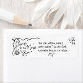 Étiquette New Year Cheer Black on White Hand Drawn Address (En situation)